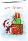Merry Christmas, Cute Penguin with Stacked Presents card
