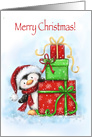 Merry Christmas, Cute Penguin with Stacked Presents card