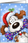 Humorous Christmas for friend, Funny Dog with Decorated Bone card