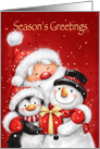 Season’s Greeting, Santa, Penguin and Snowman with Smile and Present card