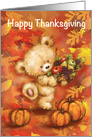 Happy Thanksgiving, Bear with lots of Fruits and Pumpkins in Autumn card