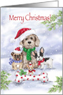 Merry Christmas, Dogs Wearing Santa’s hat with Huge Bone card