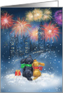 Happy New year, Dogs Looking Up Firework in Snowy London card