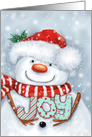 JOY for Christmas time, Cute Snowman with Santa’s hat in Snow card