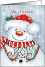 Merry Christmas, Cute Snowman Holding letter JOY with Big Smile card