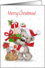 Merry Christmas, Cute Bear Holding Presents with Mouse Popping Up card