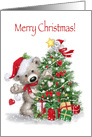 Merry Christmas, Cute Bear and mouse with decorated tree and presents card