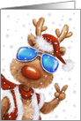 Happy Holidays, Cool Reindeer With Sunglasses Showing V Sign card