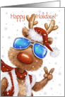 Happy Holidays Friend, Cool Reindeer With Sunglasses Showing V Sign card