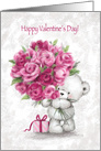 Happy Valentine’s Day, Cute White Bear With Pink Roses card