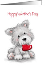 Valentine’s Day, Very Cute Grey Dog With Red Heart card