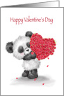 Valentine’s Day, Cute Panda Holding Red Heart Shaped Roses card