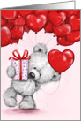 Valentine’s Day, Cute Bear with many heart shaped red balloons card