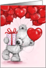 Love You, Cute Bear with Many Heart Shaped Red Balloons card