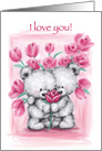 Happy Valentine’s Day, I Love You Cute Bear Couple with Pink Roses card
