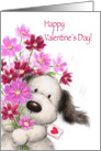 Cute Dog with Bunch of Flowers, Happy Valentine’s Day card