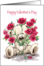 Cute Bear with Red Roses, Happy Valentine’s Day card