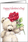 Cute Bear with Big Red Rose, Happy Valentine’s Day I Love You card