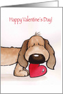 Comical Dog with Red Heart in His Mouth, Happy Valentine’s Day card