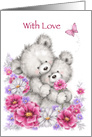 Wedding Anniversary, Cute Bear Couple Cuddling in Flowers card