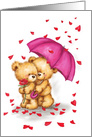 Valentine’s Day, Cute Bear Couple with Umbrella under Hearts falling card