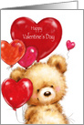 Valentine’s Day, Cute Bear with Red Heart Shaped Balloon card