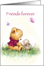 Friends Forever, Bear and Dog Together in Meadow card