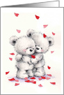 Cute Bear Couple Cuddling with Hearts Falling, Valentine’s Day card