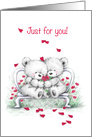 Cute Bear Couple Cuddling with Hearts Falling, Love and Romance card