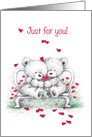 Cute Bear Couple Cuddling with Hearts Falling, Anniversary Loved One card