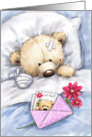 Sick Bear in Bed with Get Well Greeting Card on Bed card