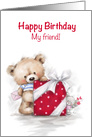 Big Present with Cute Bear and Mouse, Happy Birthday my Friend. card