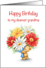 Cute Bear Holding a Huge Flowers, Happy birthday Grandma card