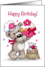 Cute Bear Cooking Pretty Cake, Happy Birthday Granddaughter card
