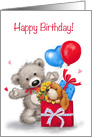 Cute Bear with Presents Dog and Balloons, Happy Birthday card