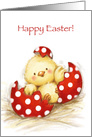 Cute Chick Popping Out from Red Painted Egg, Happy Easter card