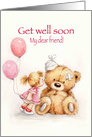 little Girl Kissing Sick Bear, Get Well Soon My Dear Friend card