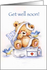 Get Well Soon, Birds Nursing Cute Bear with Bandages card