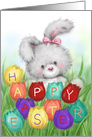 Rabbit with Colorful Tulips with Letter Happy Easter card