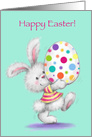 Cute Bunny Holding Up Colorful Painted Egg, Happy Easter card