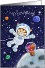 Happy Birthday, Cute Cat Astronaut in Space card