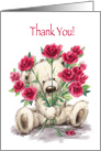 Bear with Bunch of Red Rosed, Thank You card