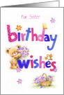 Birthday Wishes for sister, Bear with Soft Color Flowers card