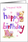 Happy Birthday Mom, Bear with Soft Color Letters card