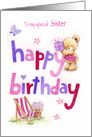 Happy Birthday Sister, Bear with Soft Color Letters card