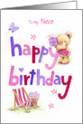 Happy Birthday Niece, Bear with Soft Color Letters card