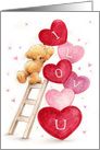 I Love You, Cute Bear Climb Ladder to Place Hearts card