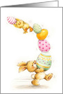 Happy Easter, Rabbit Holding Painted Eggs and Chick card