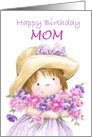 Happy Birthday MOM, Little Girl with Pretty Flowers card