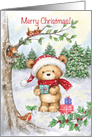 Merry Christmas, Bear in Wood with Friends card